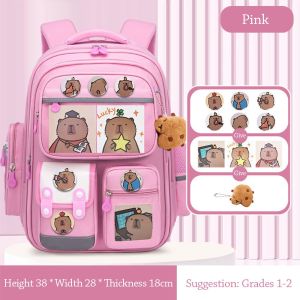 HOTOTO Large Capacity Capybara Backpack with Card Badge Doll Waterproof School Bag Cartoon Protecting Spine Backpack for Students