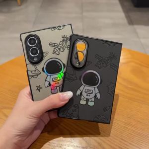Cool Holographic Astronaut Phone Case Spaceman Space Rocket Leather Shockproof Cover for Samsung Galaxy Z Fold 4 5 6 7 8 Ultra