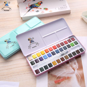 Meiliang 24/36 Colors Solid Water colour Set Not-toxic Watercolor Paints Portable Metal Case with Palette and Brushes Art Supplie