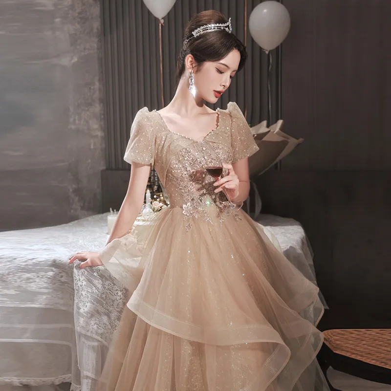 Airuchu Senior Sense of Evening Dresses Female Banquet Temperament Light  Luxury Niche Birthday Mitzvah Champagne Host Dress