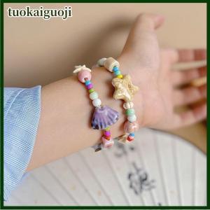 tuokaiguoji Colorful Ceramic Shell Starfish Beaded Bracelet For Women Boho Fish Beads Braided Rope Chain Beach Party Jewelry