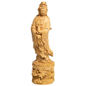 Wave Guan Yin Statue Gold Kuan Yin Wood Carving for Home Decoration South Sea Bodhisattva Design Exquisite Handcrafted Art Piece Perfect for Spiritual Spaces Meditation and Bringing Serenity and Protection to Any Room