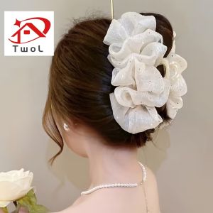 TWOL SHOP Stock no.229,1pcs Light-luxury Diamond Sequins Mesh Double-sided Bow-knot Bubble Gripper Large Hair Clamps