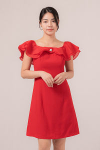 RIMINI - Dress Cewe Pesta Mini Sabrina Ruffle Chrismast XS-XL- Aphrodita Dress 85846
