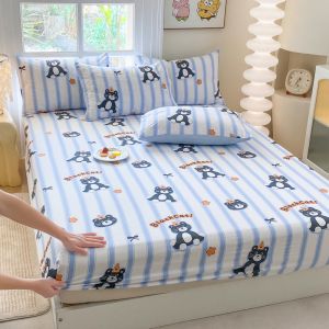 Dansunreve Capybara Fitted Bedsheet Cartoon Sanrio Labubu Shin-chan Fittedsheet Non-Slip Elastic Bed Sheet Single/Queen/King