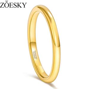 ZOESKY 2mm Tungsten Ring for Women Rose Gold/Gold Polished Engagement  Wedding Bands Size 4-12
