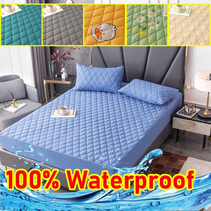 100 Waterproof Mattress Cover Quilted Cotton Mattress Pad Fitted Bed