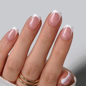 BTArtbox Press On Nails A Little Romance Short Square French Tip 32Ct    Lamp-Curable 4-Week Wear Salon-Quality Natural Nails 10-Minute Easy Daily Application 16 Sizes All-in-One Complete Kit