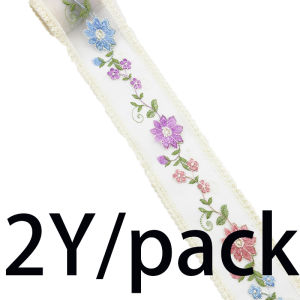(2 Yards/pack) 8-9cm Retro Embroidery Rose Blossoms Lace Organza Clothing Accessories French Bow Ribbon Making Wedding Party Decorations DIY