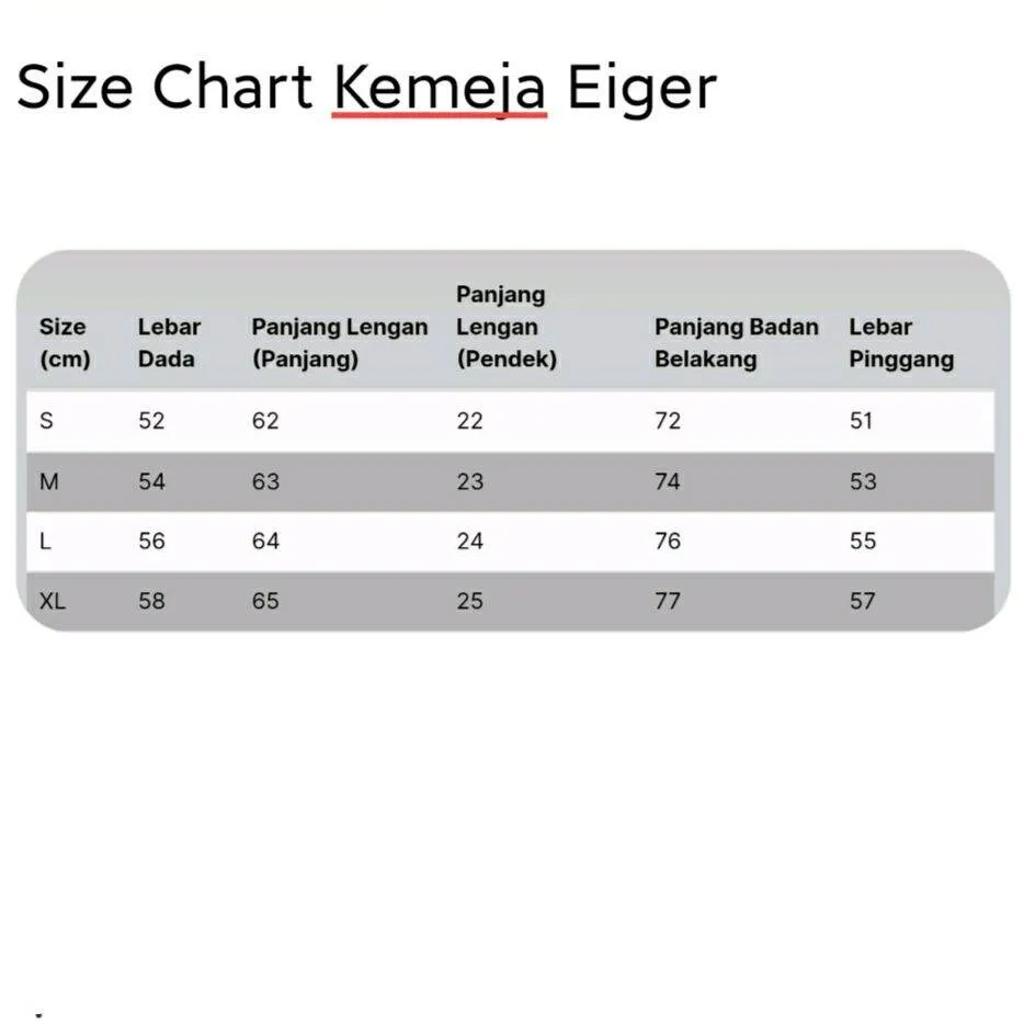 Size chart 2025 sandal eiger