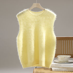 Round Neck Knitted Vest Sweater for Womens Autumn Winter Fluffing Wool Casual Sleeveless Top Versatile Temperament Soft Tank2026