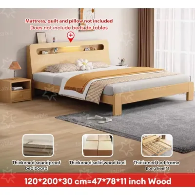 Solid Wood Bed Frame Single/Double Bed Bed Frame Queen Size Bed With Headboard 200KG Weight Capacity Bedroom Furniture