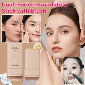 Dual-Ended Foundation Stick with Brush Long-Lasting No-Cake Waterproof Sweatproof Natural Light Concealer Brightening Effect