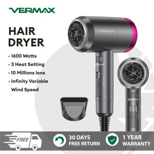 Vermax Ionic Hair Dryer Blower 1600W Portable Quick Dry Hot Cold Air Care Low-Noise 3 Heat Setting