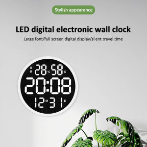 LED Digital Luminous Wall Clock Temperature Humidity Calendar Electronic Alarm Clock Home Decoration 12 Inch