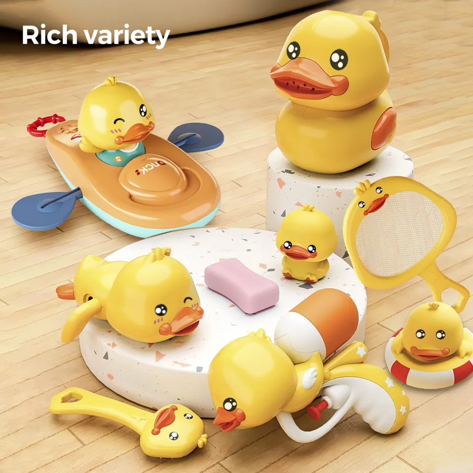 Baby bath toy Yellow Duck bath toy Bath net fishing toy, baby bath toy  rubber duck bath toy, age 18 months, 2 3 45 years old, 9 sets
