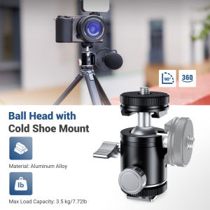 JJC Mini Tripod Ball Head 360 Degree Rotating Ballhead Stand Adapter with Cold Shoe Mount and 1/4-20 Screw Hole and Thread For Connecting DSLR Camera Webcam Phone Holder Phone Rabbit Cage Monitor
