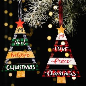 [COD] WANGJIA Wooden Sign Christmas Sign Wall Hanging Christmas Tree Wall Art Colourful Wall Decoration Christmas Tree Decoration