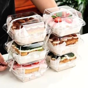 10PCS Multi-Use Tiramisu Box Transparent Pastry Container for Bread Donuts Mochi & Burgers Versatile Disposable Packaging