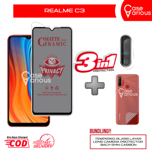 Tempered Glass Realme C3 Anti Gores Spy Matte Privacy Free Camera Lesn dan Skin Carbon