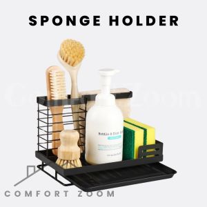 Sink Organizer Rack with Dish Brush Holder & Drain Tray / Kitchen Organization