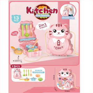 Mainan Anak Kitchen Set Cat Backpack Shoulder Bag isi 13 PCS - Kitchen Set Kucing Playset Koper Tas