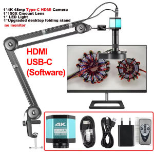 4K Ultra Hd 1080P Digital Microscope YIZHAN Soldering Microscope HDMI/Type-C/USB Quality Industrial Microscope Interface with 150X HD Lens Adjustable Ring Light Illumination for Phone PCB Electronic Repair Inspection HDMI Microscope