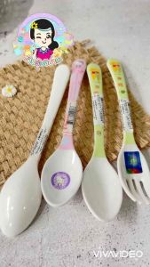 ช้อนส้อมเด็กเมลามีน ขนาดหน้ากว้าง3cm. ลายการ์ตูน #ร้านรุ้งจิปาถะ