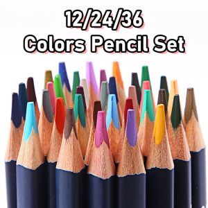 538TD Professional 12/24/36 Colors Pencil Set Wooden Painting Water Soluble Sketching Pencils Art Supplies Art Watercolor Pencil Set with Brush Child