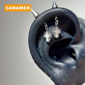 【CANAMEK】 Color Pointed Cone Cross Pendant Ear Bone Nail For Women Earring Puncture Gothic Cochlea Accessories
