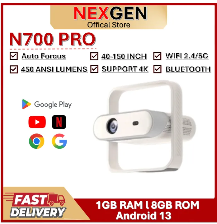 NEXGEN N700 Pro 1GB RAM + 8GB ROM WIFI 2.4/5G Full HD Smart Projector Android 13