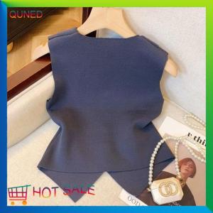 QUNED เสื้อกั๊กถักแขนกุดคอวีสำหรับผู้หญิงจากฝรั่งเศส