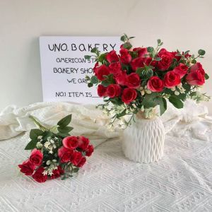 YUBAGUANB Simulated Rose Flowers Bouquet 10 Heads Exquisite Fake Flowers Nordic Style Reusable Artificial Plants Wedding