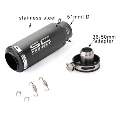 PMShop Universal SC Project Exhaust Muffler Tailpipe 36-51mm Motorcycle Exhaust Pipe Stainless Steel for Honda Yamaha Suzuki Kawasaki