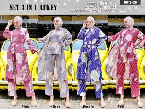 Setelan 3in1 Atkey bahan rayon viscose+free belt kualitas premium LD108-110cm pj celana 95cm pj inner 110cm+ outer ld112cm fit 2L full kancing ada kantong busui dan wudhu friendly realpic