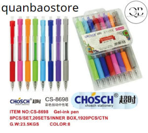 Bút Gel Bấm Chosch CS-8698 8 màu (8 cây/vỉ)