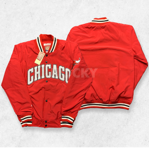 HOCKY Jaket Chicago Bulls Red Varsity Baseball Taslan Bordir Pria Wanita Terbaru