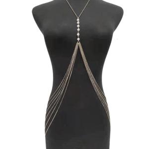 Multilayer Vai Chuỗi Cơ Thể Ngực Chuỗi Cho Nữ Kim Loại Cơ Thể Vòng cổ ngọc trai Thẩm Mỹ Clubwear chuỗi dây đeo trên người