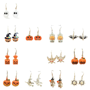 Whimsical Bat Pumpkin Cartoon Dangle Earrings Lightweight Alloy Design For Halloween Party Costume Accessories