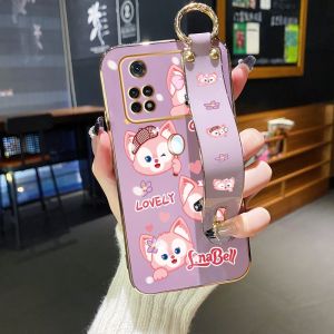 Chenyyka Casing For Xiaomi Poco X4 Pro 5G Poco M4 Pro Case Whit Wristband Cartoon Cute Bear New Design Thin Shockproof Phone Case Pattern Plating Silicone Casing Full Cover Camera SoftCase Protection Cases
