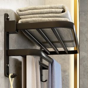 MEIDOO Hole-free storage rack towel hook wall-mounted black metal aluminum multi-function rack