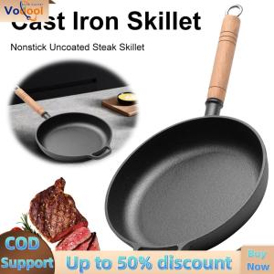 【Vodool Auto Center】Heavy-Duty Cast Iron Mini Frying Pan 24cm Nonstick Skillet for Searing and Breakfast Cooking Durable Black Coating