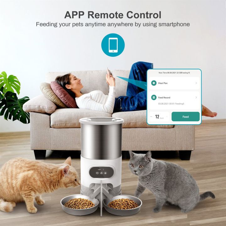 WIFI APP Automatic Pet Feeder Dry Food Dispenser Voice Recorder Timer  Feeding Vending For Large Cats Dogs Smart Pet Bowl Lazada