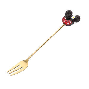 304 Stainless Steel Coffee Spoon Dessert Fork Titanium Plated Cute Cartoon Coffee Spoon Dessert Fork for Cake Tea Coffee