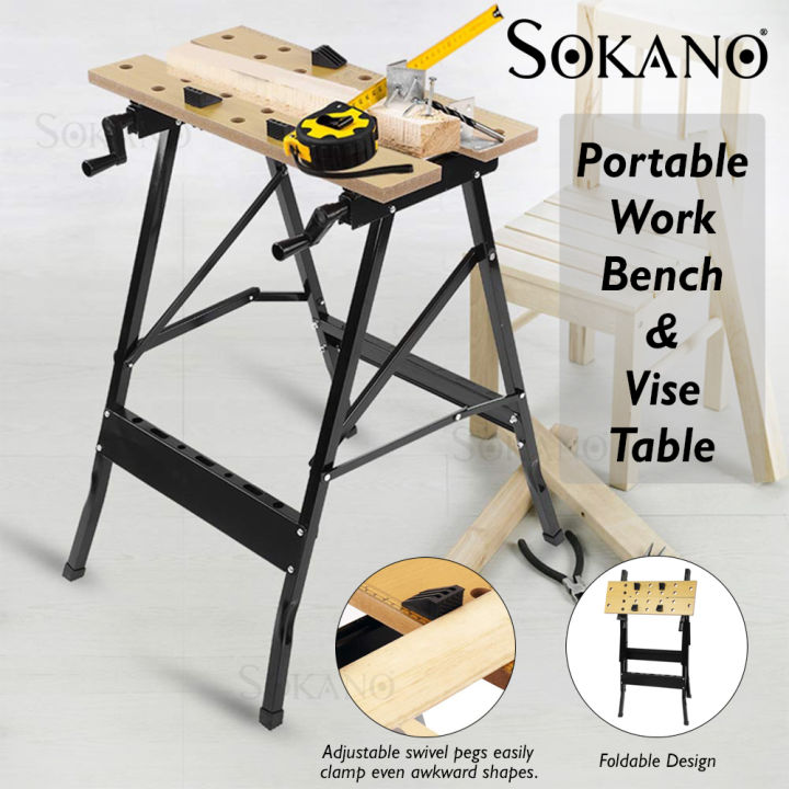 SOKANO Portable Work Table Portable Work Bench and Vise Table Meja ...