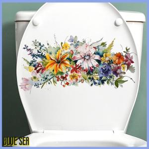 bluesea Toilet Stickers Flower Stickers Bathroom Self-adhesive Painting Waterproof Stickers Toilet Cover Bathroom Walls Flower Stickers