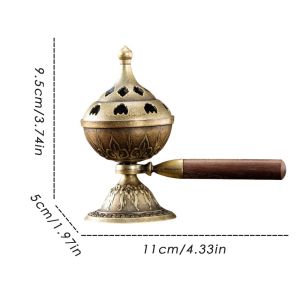NOBLELYN Vintage Alloy Sandalwood Incense Burner Hollow Out Elephant Lucky Three Legged Stove  with Handle Lotus Incense Censer for Tea Ceremony Home Decoration