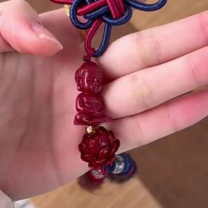 Purple‑Gold Cinnabar Baby Buddha Car Hanging Ornament Lotus & Chinese Knot Rearview Mirror Pendant Auto Interior Decor Blessing Car Accessory Gift