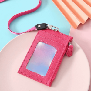JAYQQ Zipper Bag Card Badge Holder PU Leather with Neck Lanyard Coin Purse Casual Card Bag Student