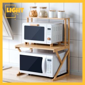 Double Layer Kitchen Storage Rack For Rice Cooker And Seasonings Made Of Solid Wood Storage Rack